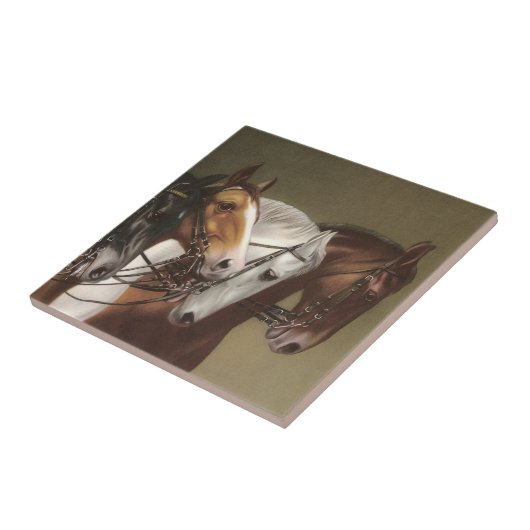 4頭の馬のヴィンテージの芸術の特徴のタイル タイル (側面)