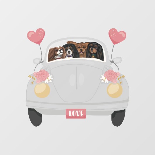 4騎のスパニエル犬とハート  ウィンドウサイン (シート)