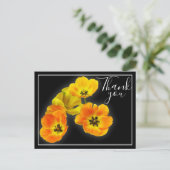 4黄色オレンジチューリップ黒の背景ありがとう ポストカード (スタンド正面)