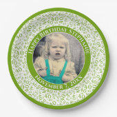 40あなたの写真の乱数パターン緑/白 ペーパープレート (正面)