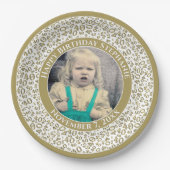 40あなたの写真の乱数パターン金ゴールド/白 ペーパープレート (正面)