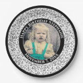 40あなたの写真の乱数パターン黒/白 ペーパープレート (正面)