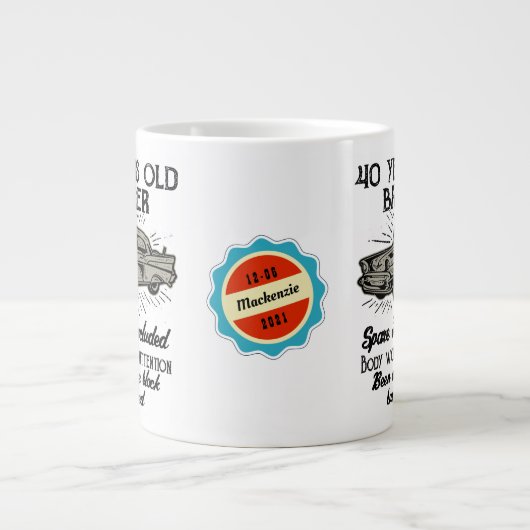 40おもしろい歳のレトロカーバンガーの名前追加日 ジャンボコーヒーマグカップ (正面)