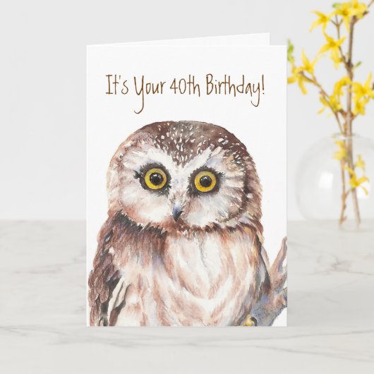 40おもしろい歳の誕生日だ！老いてショックを受けたフクロウ カード (黄色い花)