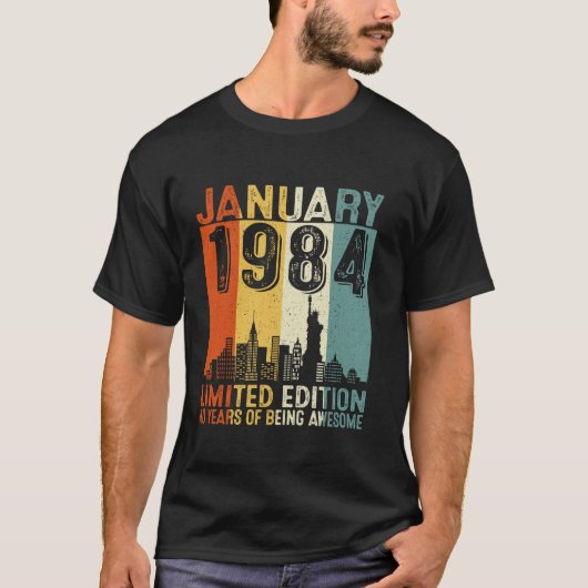 40おもしろい歳1984年1月ヴィンテージ40誕生 Tシャツ (正面)