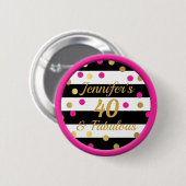 40およびすばらしいショッキングピンクの白黒の金ゴールドPin 缶バッジ (正面&裏面)