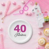 40およびすばらしいピンクのグリッターの第40誕生会 ペーパープレート (パーティー)