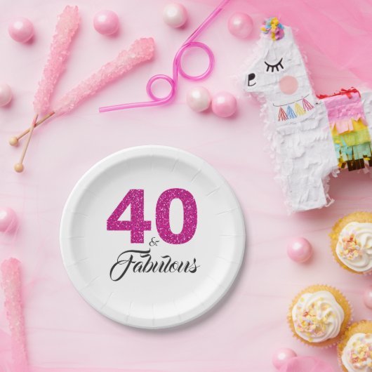 40およびすばらしいピンクのグリッターの第40誕生会 ペーパープレート (パーティー)