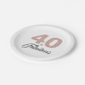 40およびすばらしいピンクのグリッターの第40誕生会 ペーパープレート (アングル)