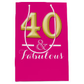 40およびすばらしいピンクの金ゴールドの誕生日 ミディアムペーパーバッグ (正面)