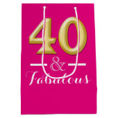 40およびすばらしいピンクの金ゴールドの誕生日 ミディアムペーパーバッグ (裏面)