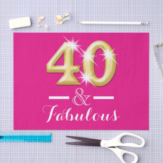 40およびすばらしいピンクの金ゴールドの誕生日 薄葉紙 (クラフト)