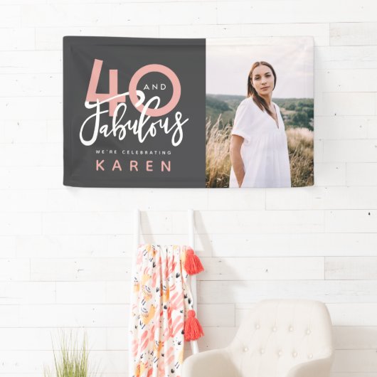 40およびすばらしい誕生日の写真の旗 横断幕 (インサイチュ)