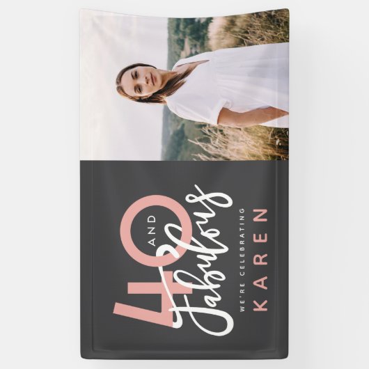 40およびすばらしい誕生日の写真の旗 横断幕 (縦)