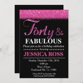 40およびすばらしい誕生日の招待状のピンクのグリッター 招待状 (正面/裏面)