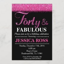 40およびすばらしい誕生日の招待状のピンクのグリッター