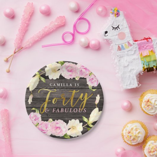 40およびすばらしい|素朴な花の誕生会 ペーパープレート (パーティー)