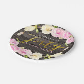 40およびすばらしい|素朴な花の誕生会 ペーパープレート (アングル)