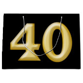 40およびすばらしく黒い金ゴールドの誕生日 ラージペーパーバッグ (正面)
