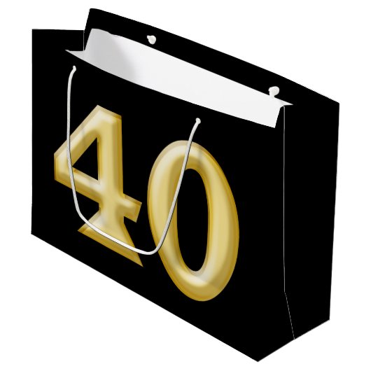 40およびすばらしく黒い金ゴールドの誕生日 ラージペーパーバッグ (正面アングル)