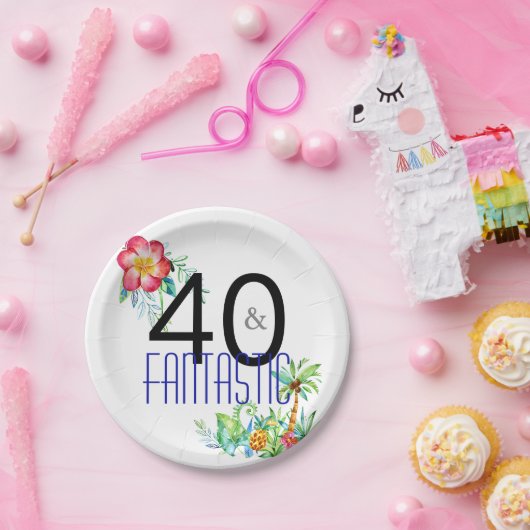 40および素晴らしい熱帯第40誕生会 ペーパープレート (パーティー)