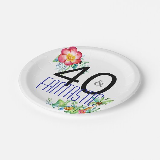 40および素晴らしい熱帯第40誕生会 ペーパープレート (アングル)