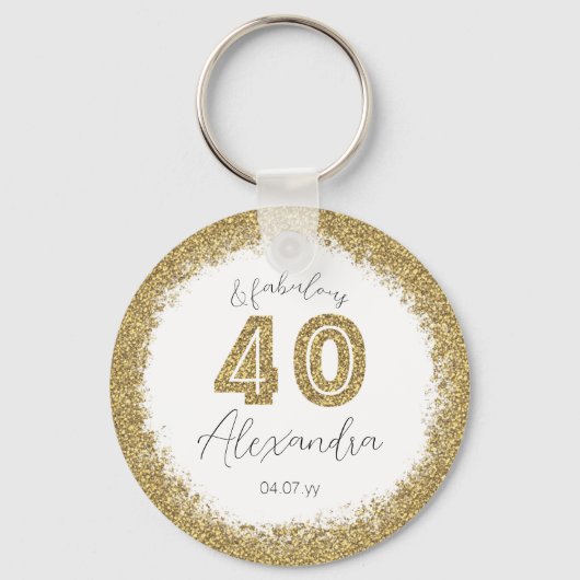 40とモダン素晴らしい金ゴールドギッターパーソナライズされた キーホルダー (正面)