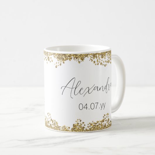 40とモダン素晴らしい金ゴールドギッターパーソナライズされた コーヒーマグカップ (正面右)
