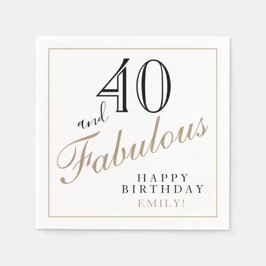 40と素晴らしいエレガントスクリプト40th誕生日パーティー スタンダードカクテルナプキン (正面)