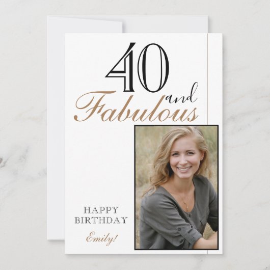 40と素晴らしいエレガントハッピーバースデー写真 カード (正面)