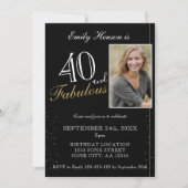 40と素晴らしいエレガントブラックフォト誕生日 招待状 (正面)