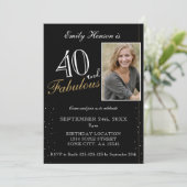 40と素晴らしいエレガントブラックフォト誕生日 招待状 (スタンド正面)