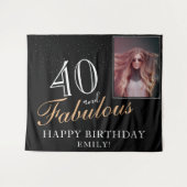 40と素晴らしいエレガントブラック40th誕生日の写真 タペストリー (正面(横))