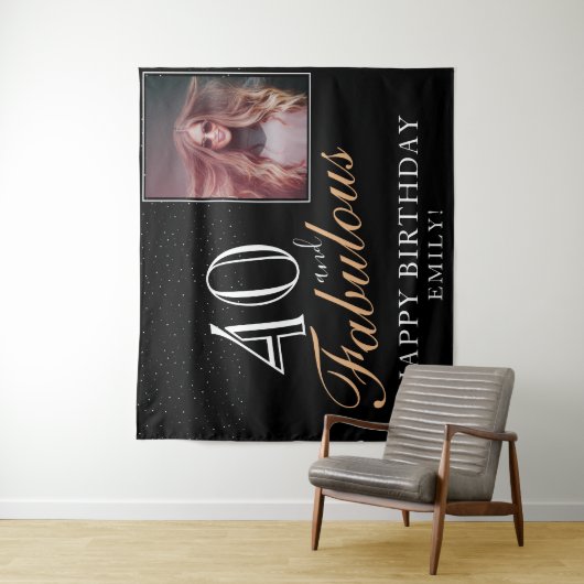 40と素晴らしいエレガントブラック40th誕生日の写真 タペストリー (インサイチュ)