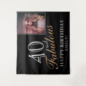 40と素晴らしいエレガントブラック40th誕生日の写真 タペストリー (正面)