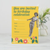 40と素晴らしいエレガントヴィンテージ誕生日フローラ 招待状 (スタンド正面)