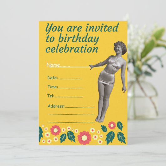 40と素晴らしいエレガントヴィンテージ誕生日フローラ 招待状 (スタンド正面)