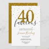 40と素晴らしいエレガント金ゴールドとブラック誕生日 招待状 (正面/裏面)