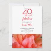 40と素晴らしいオレンジピンクフラワーフォト誕生日 招待状 (正面)