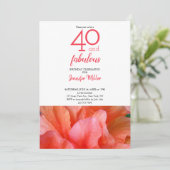 40と素晴らしいオレンジピンクフラワーフォト誕生日 招待状 (スタンド正面)