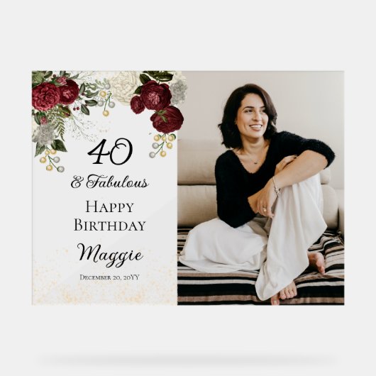 40と素晴らしいグラムバラフローラ誕生日パーティー アクリルサイン (正面)