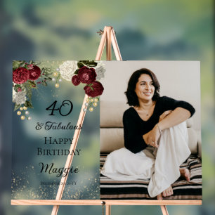 40と素晴らしいグラムバラフローラ誕生日パーティー アクリルサイン