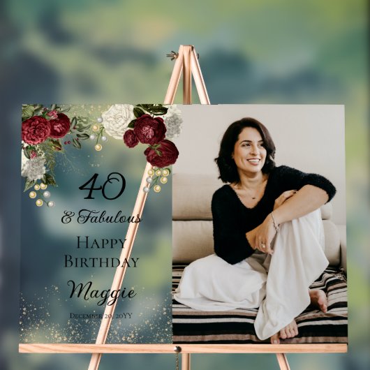 40と素晴らしいグラムバラフローラ誕生日パーティー アクリルサイン (ニュートラル)