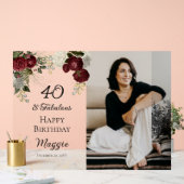 40と素晴らしいグラムバラフローラ誕生日パーティー アクリルサイン (ウェディング)