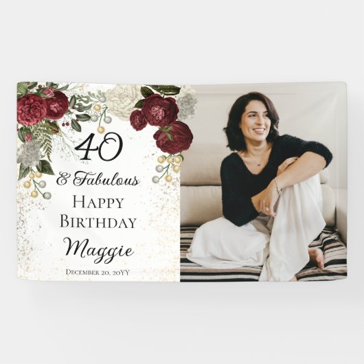 40と素晴らしいグラムバラフローラ誕生日パーティー 横断幕 (横)