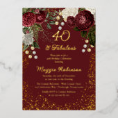 40と素晴らしいグラムバラフローラ誕生日パーティー 箔招待状 (正面)