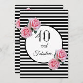 40と素晴らしいグラム誕生日パーティー白黒 招待状 (正面/裏面)