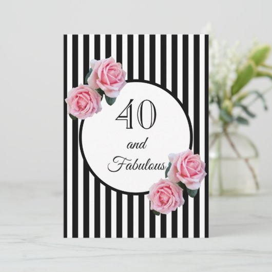 40と素晴らしいグラム誕生日パーティー白黒 招待状 (スタンド正面)