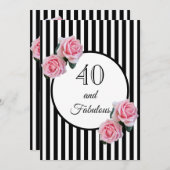 40と素晴らしいグラム誕生日パーティー白黒 招待状 (正面/裏面)