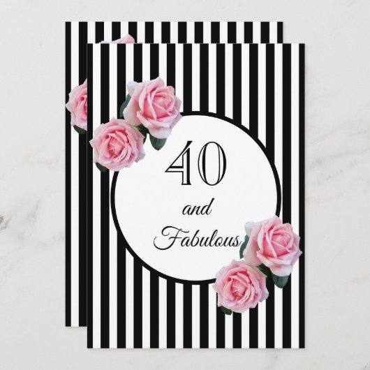 40と素晴らしいグラム誕生日パーティー白黒 招待状 (正面/裏面)